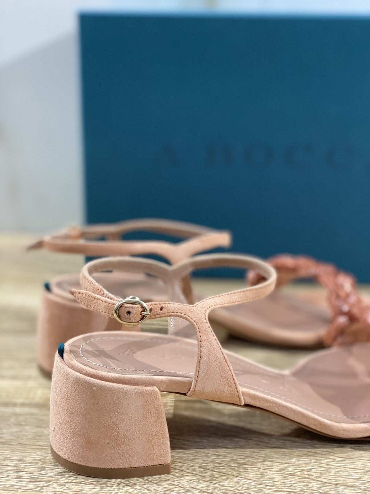 A.Bocca Sandalo Donna AB2111A In Suede Salmone Luxury Woman Sandal 37