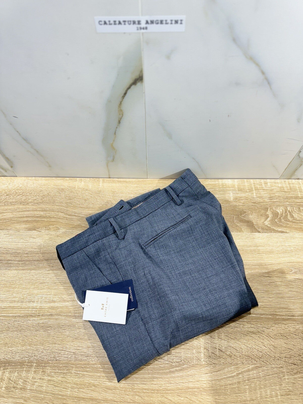Entre Amis Napoli Pantalone Uomo Sartoriale Fresco Lana Grigio Fatto A Mano 33