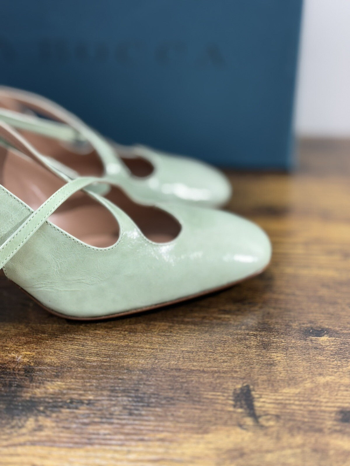 A.Bocca Two For Love Sling Back Donna Pelle Menta Tacco Luxury Handmade 39