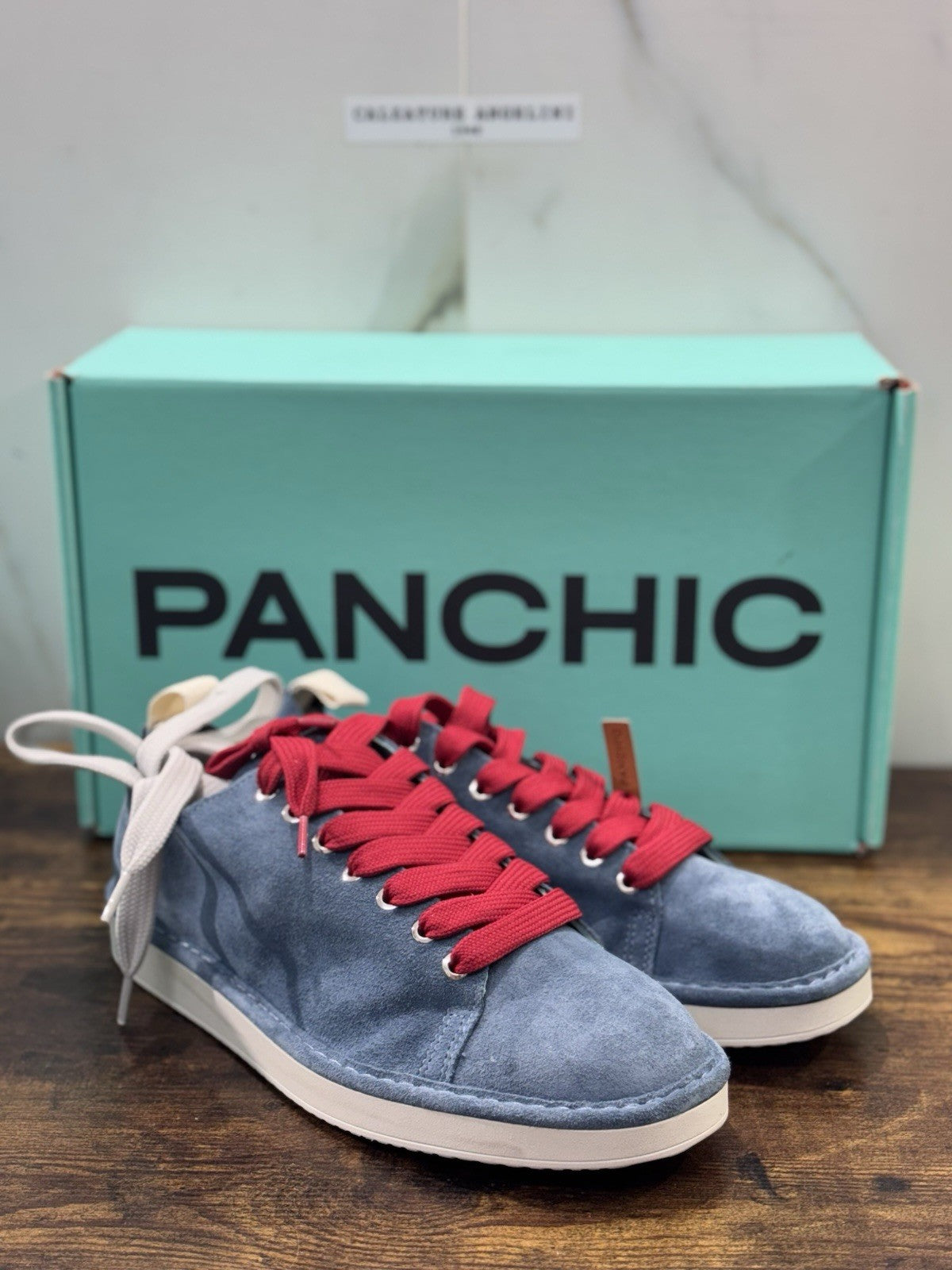 Panchic Lace Up Scarpa Suede Red Blu Casual Uomo 45