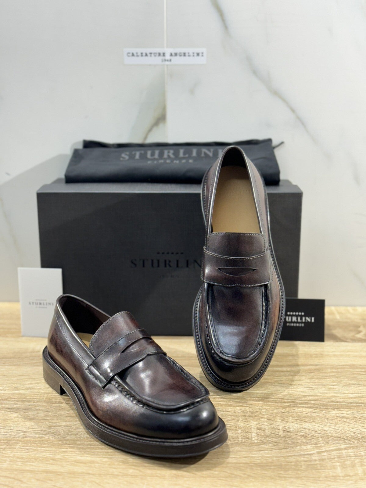 Sturlini Firenze Mocassino Uomo Pelle Marrone Luxury Craftmanship Men 40.5