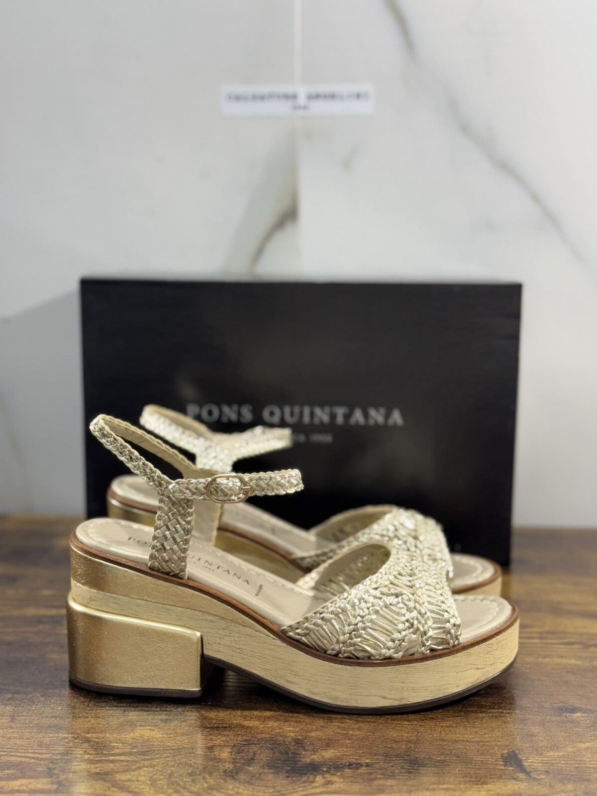 Pons Quintana Sandalo Donna Denis Pelle Oro Handmade Con Tacco 39