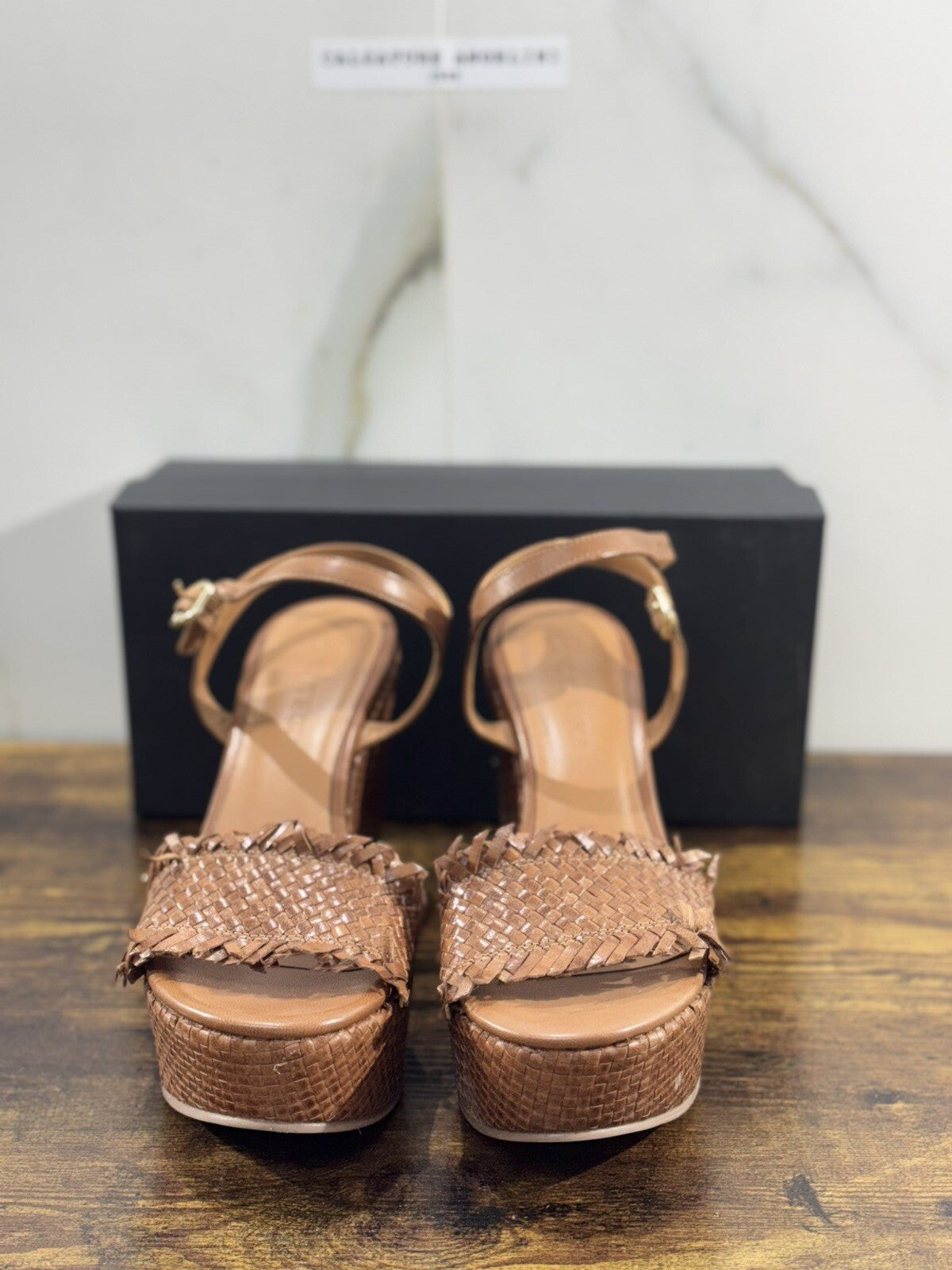 Strategia Sandalo Donna Pelle Tan Zeppa Intrecciata Casual Sandal 40