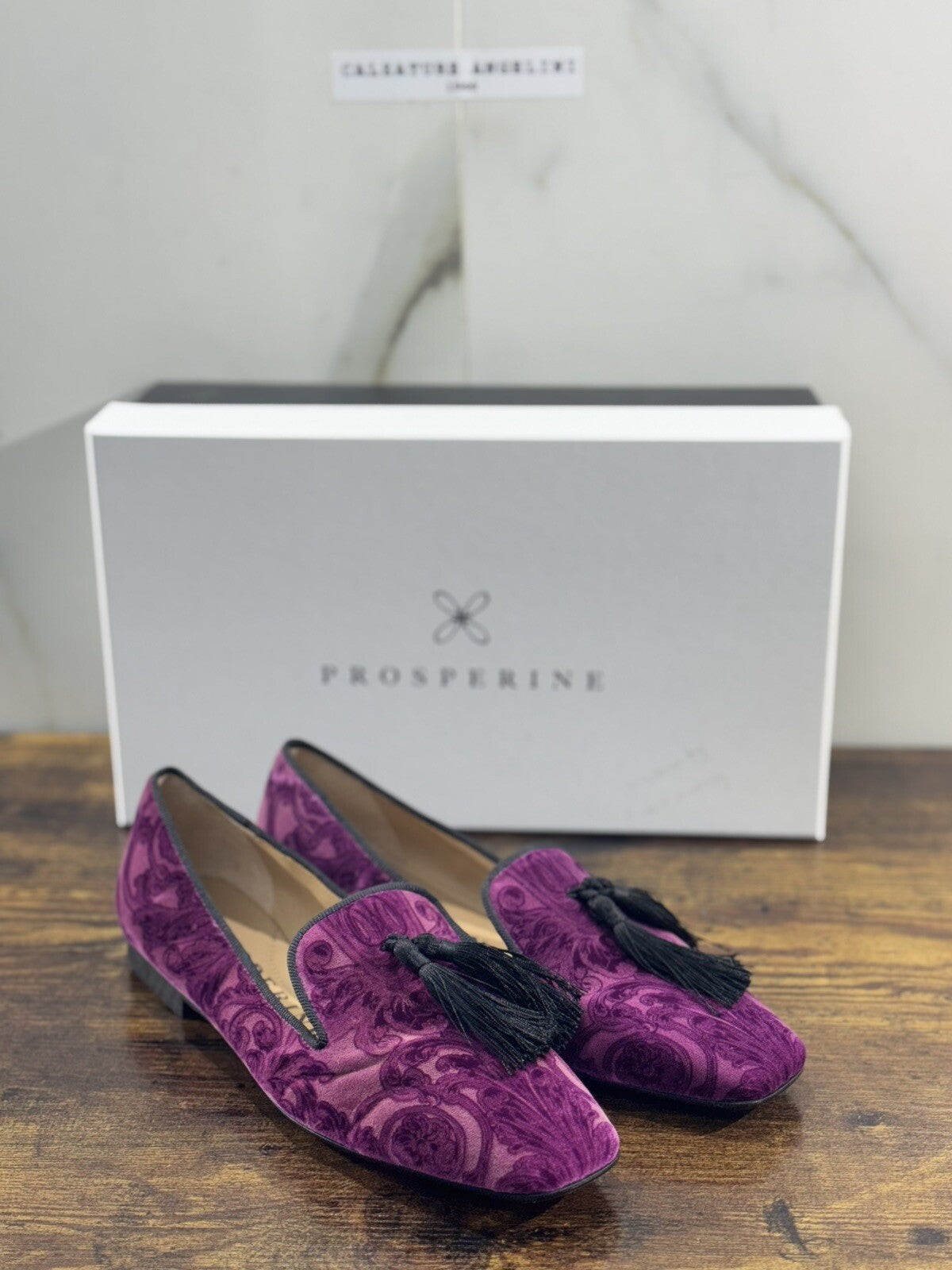 Prosperine mocassino donna in Velluto Damasco luxury made in italy 37 Viola