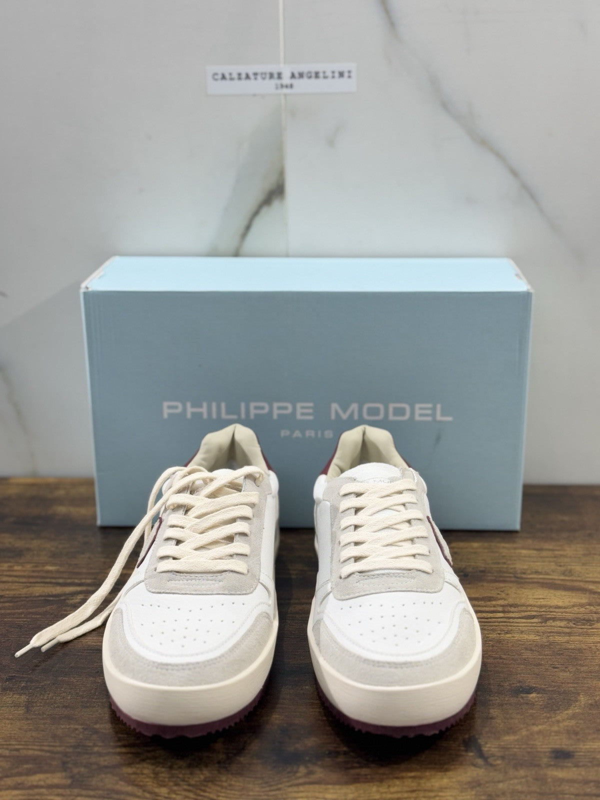 Philippe Model Nice Low Men Sneaker Uomo Pelle E Suede Bianca Bordo’ 40