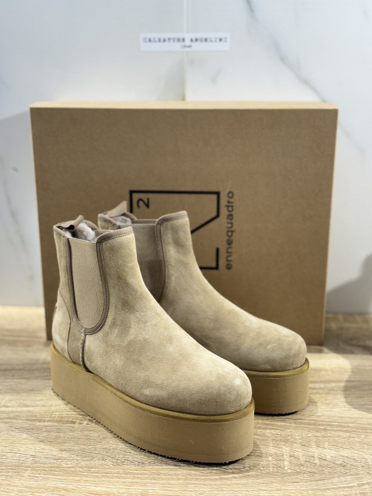 Ennequadro Donna Platform Boot Suede Beige Fur Extralight Winter Boot 37