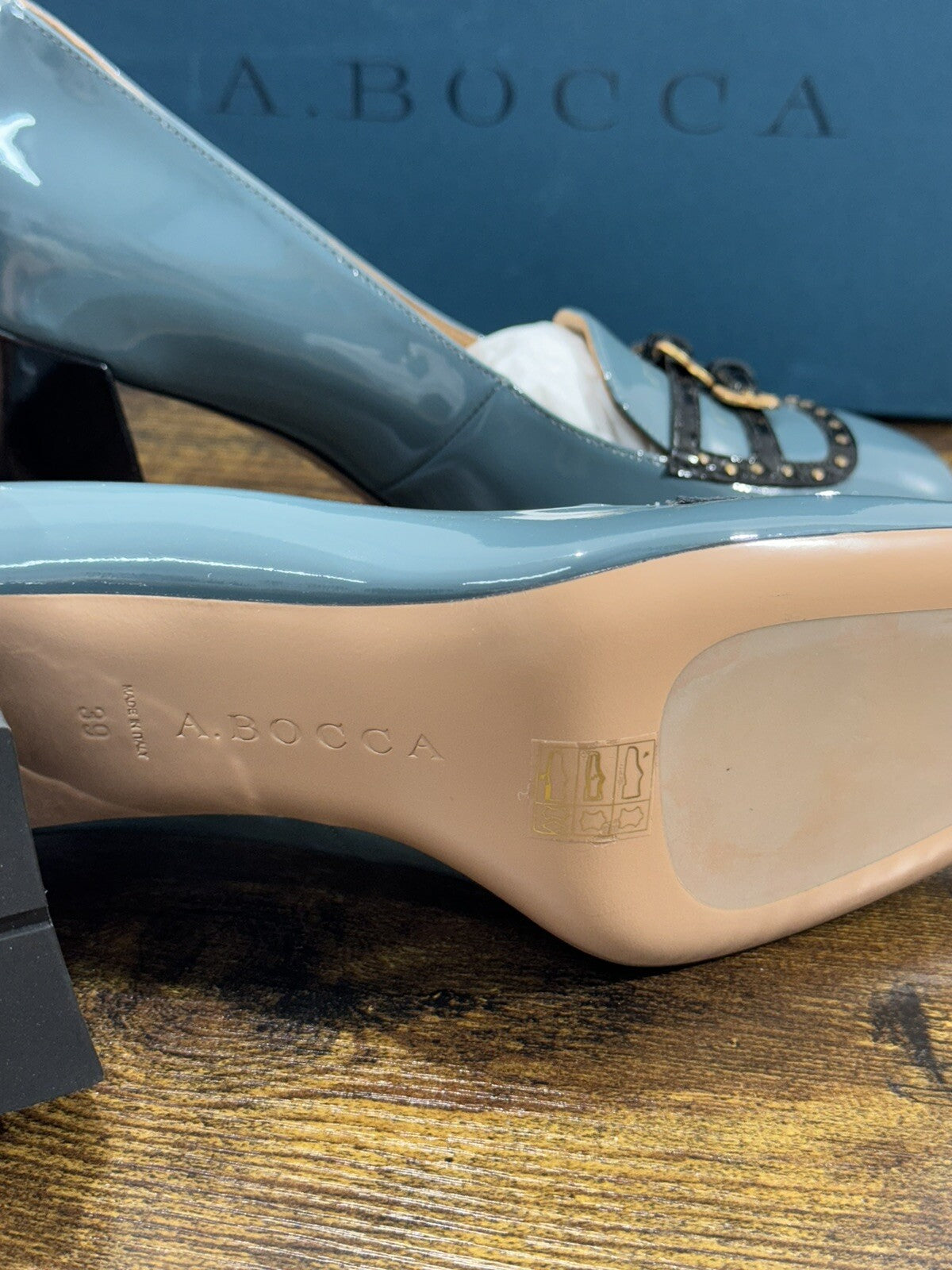A.Bocca Two For Love Mocassino Donna Pelle Cielo Tacco Luxury Handmade 39