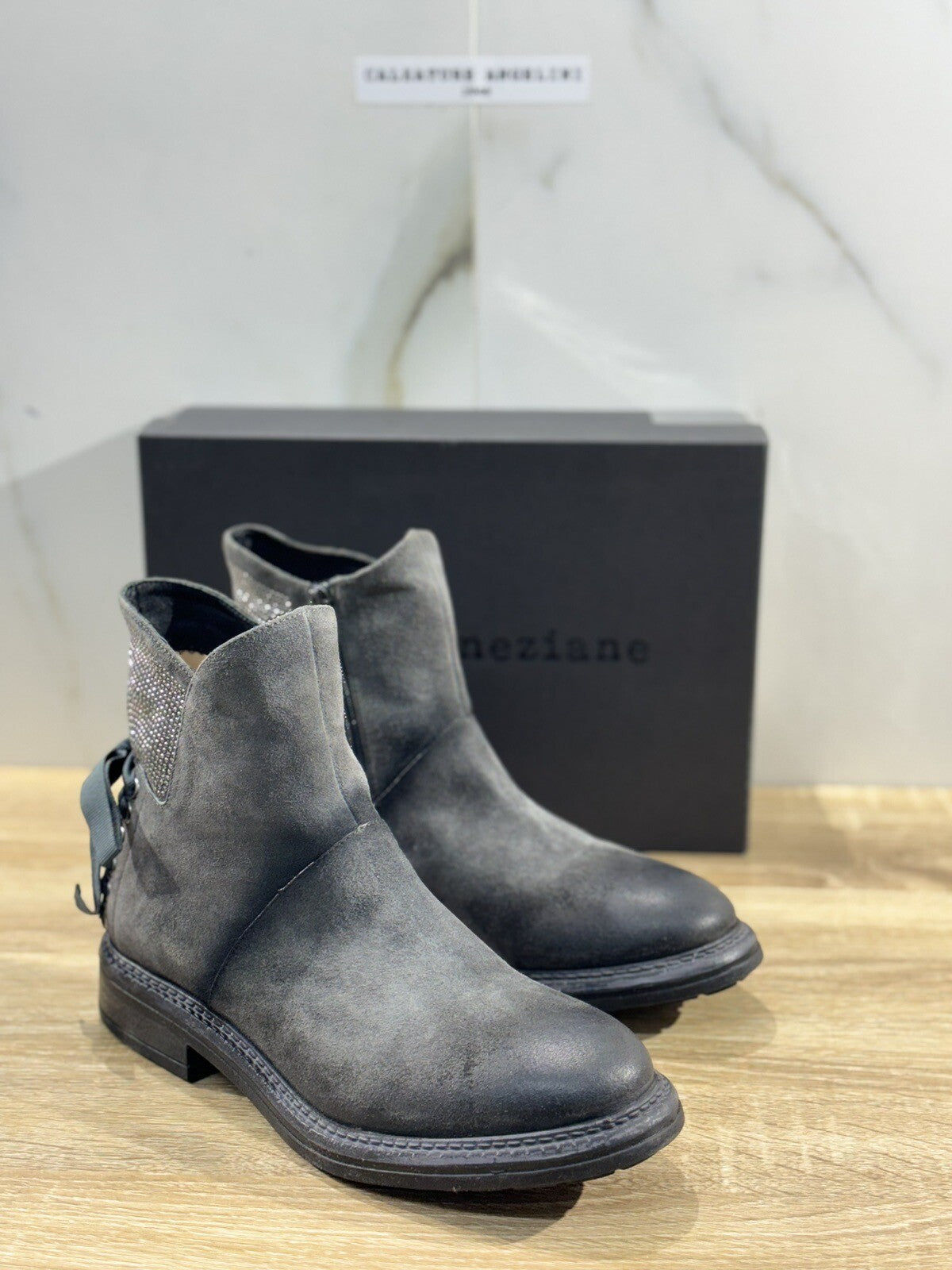 Poesie Veneziane Stivaletto Donna Suede Grey Chelsea Boot Made In Italy 39