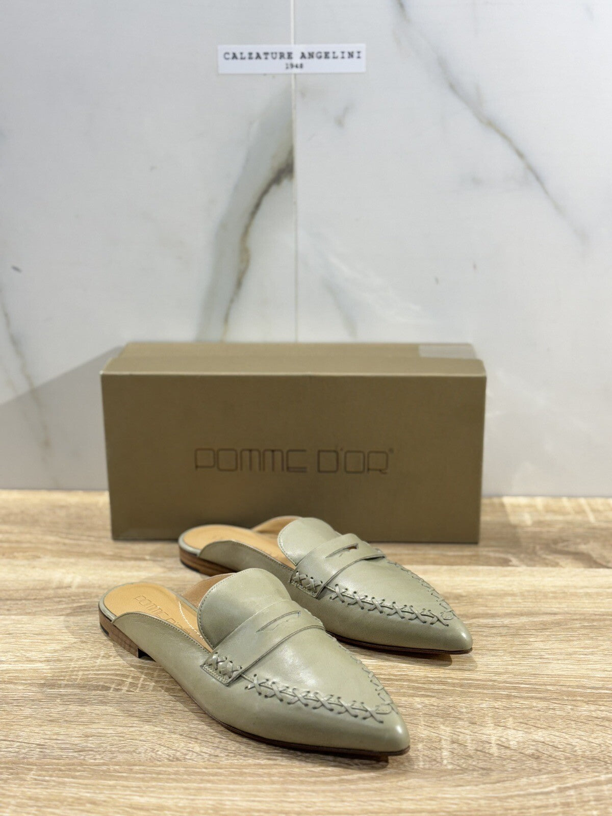 Pomme D’or Mules Donna Pelle Dusty Green Luxury Handmade Woman Pomme D’or 39