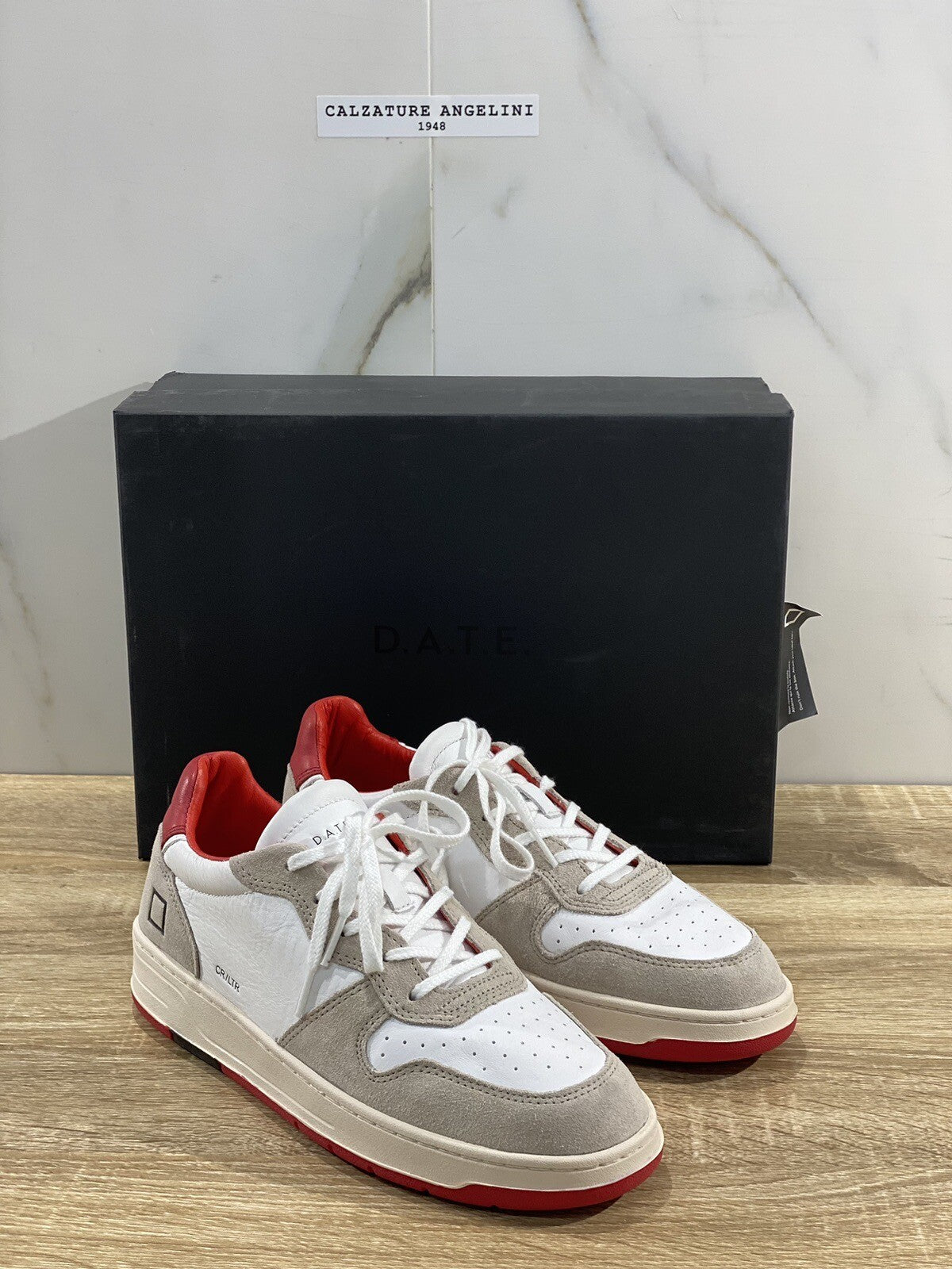D.A.T.E Court Uomo sneaker Pelle White Red Casual Shoes 43