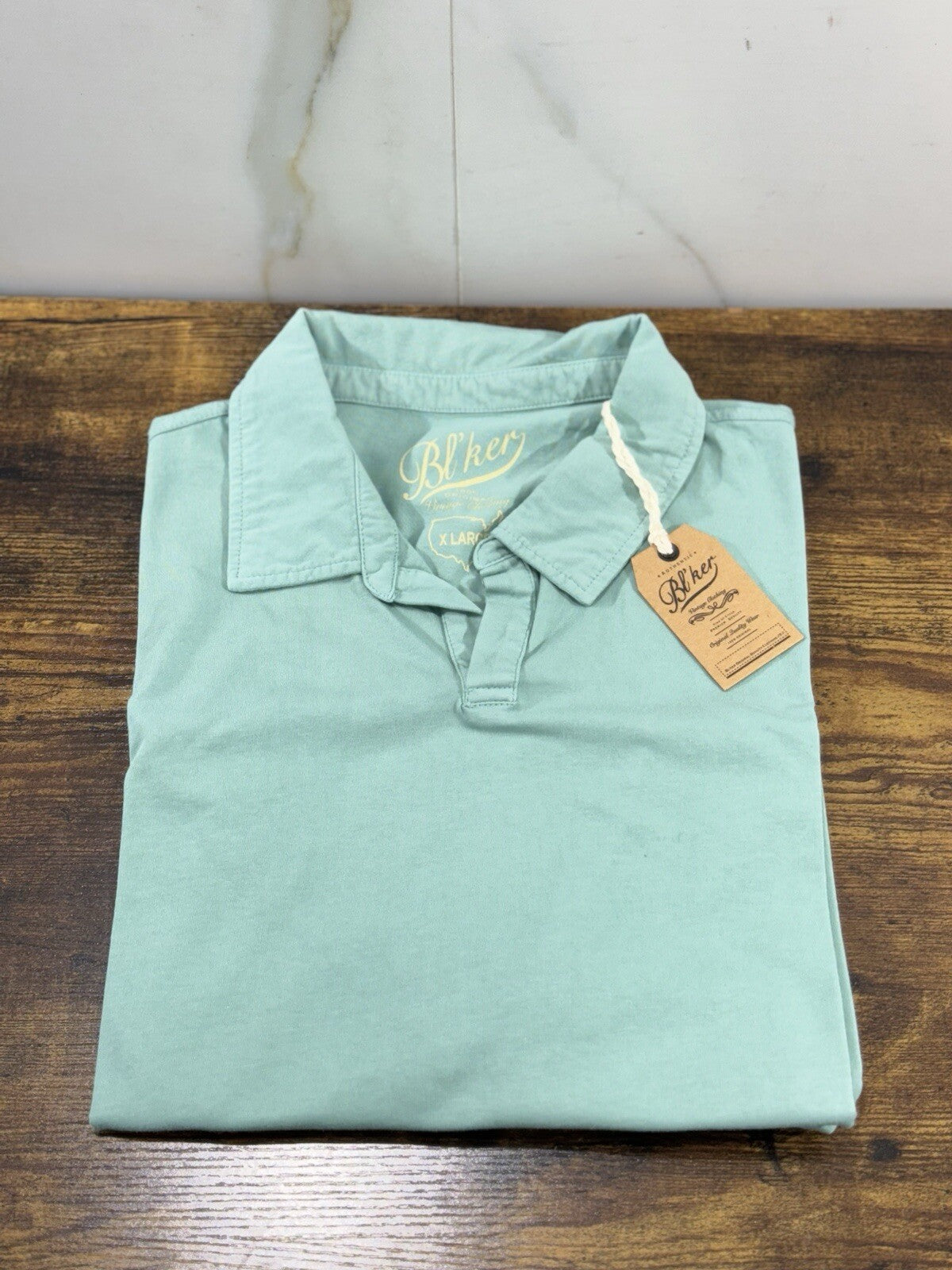 BL’ker T Shirt Uomo Polo No Button Acqua 100% Cotone Vintage Clothing M