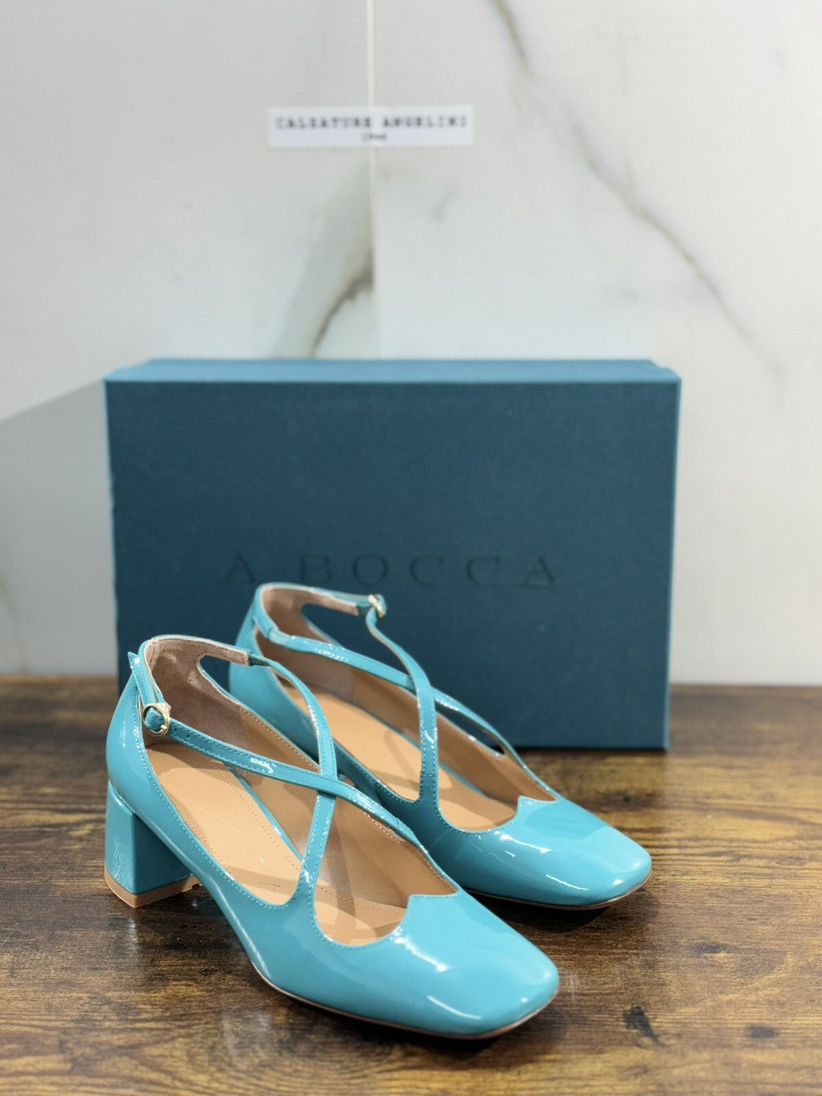 A.Bocca Two For Love Scarpa Donna Pelle Turchese Con Tacco Luxury Handmade 36