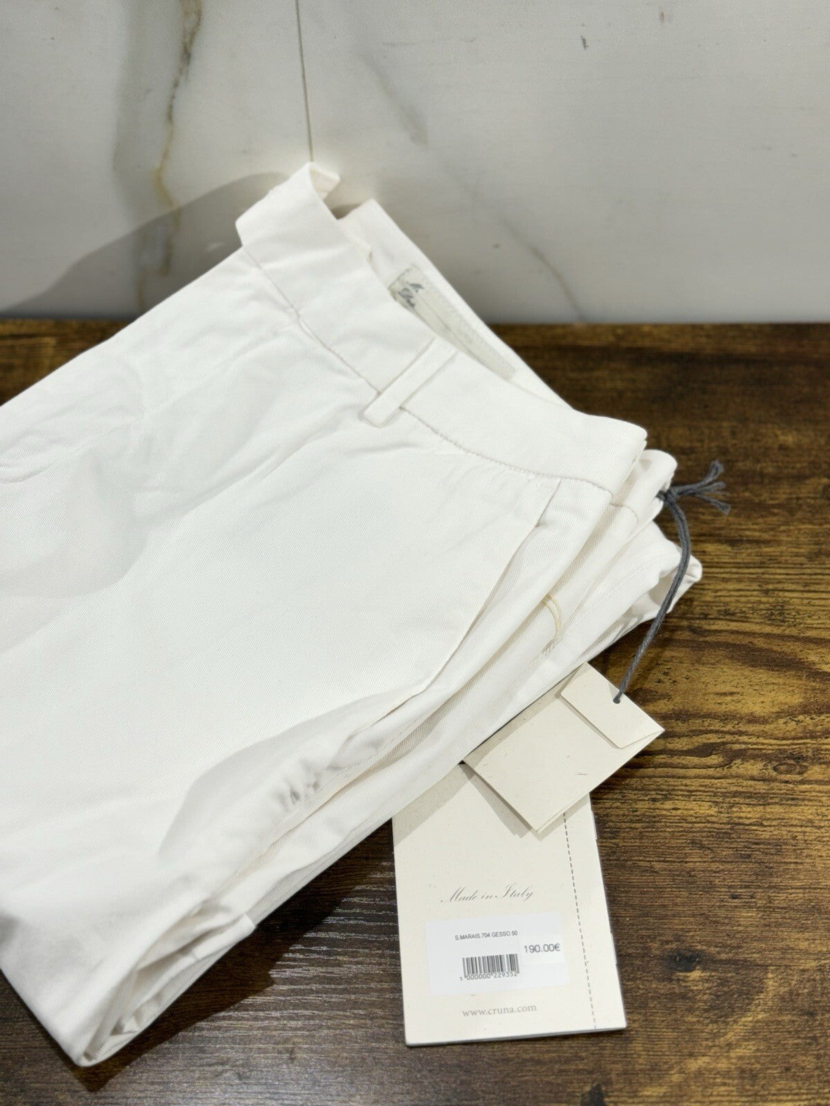 Cruna Pantalone Uomo Gesso Cotone Luxury Made In Italy 50