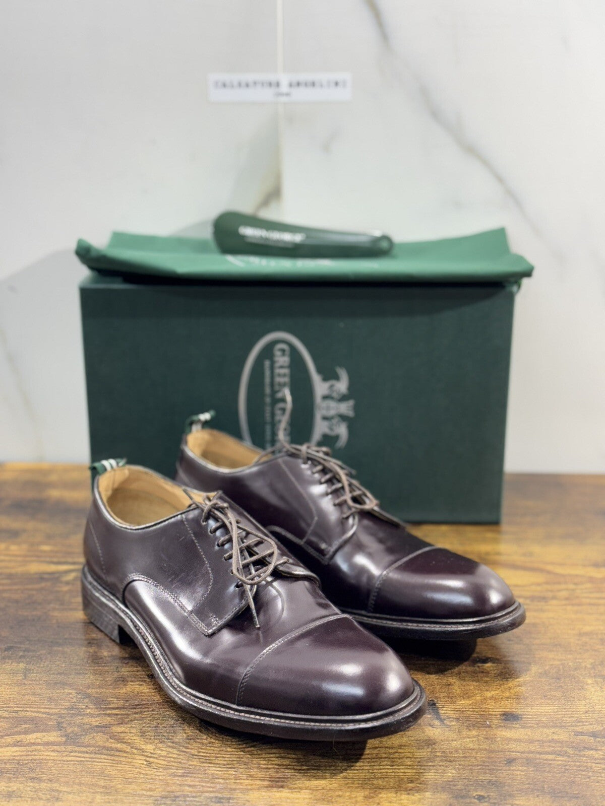 Green George derby Marrone in pelle polished luxury men Doppio Cuoio 42.5