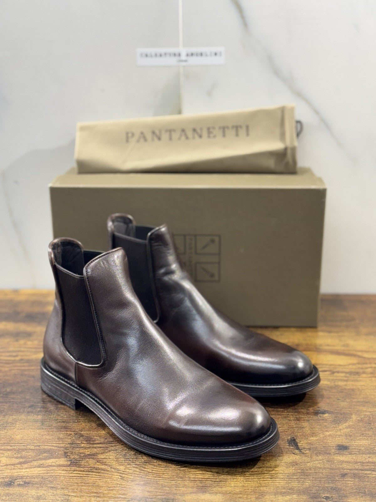 Pantanetti Chelsea Boot Uomo Pelle Tabacco Casual Luxury Men Shoe 44