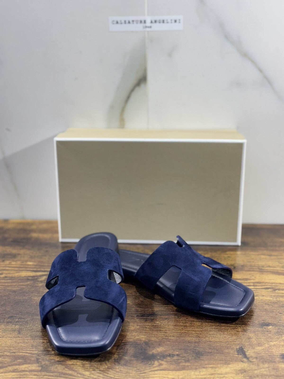 Capri Sandalo Donna In Suede Blu Fatto A Mano In Italia Fondo Cuoio 40