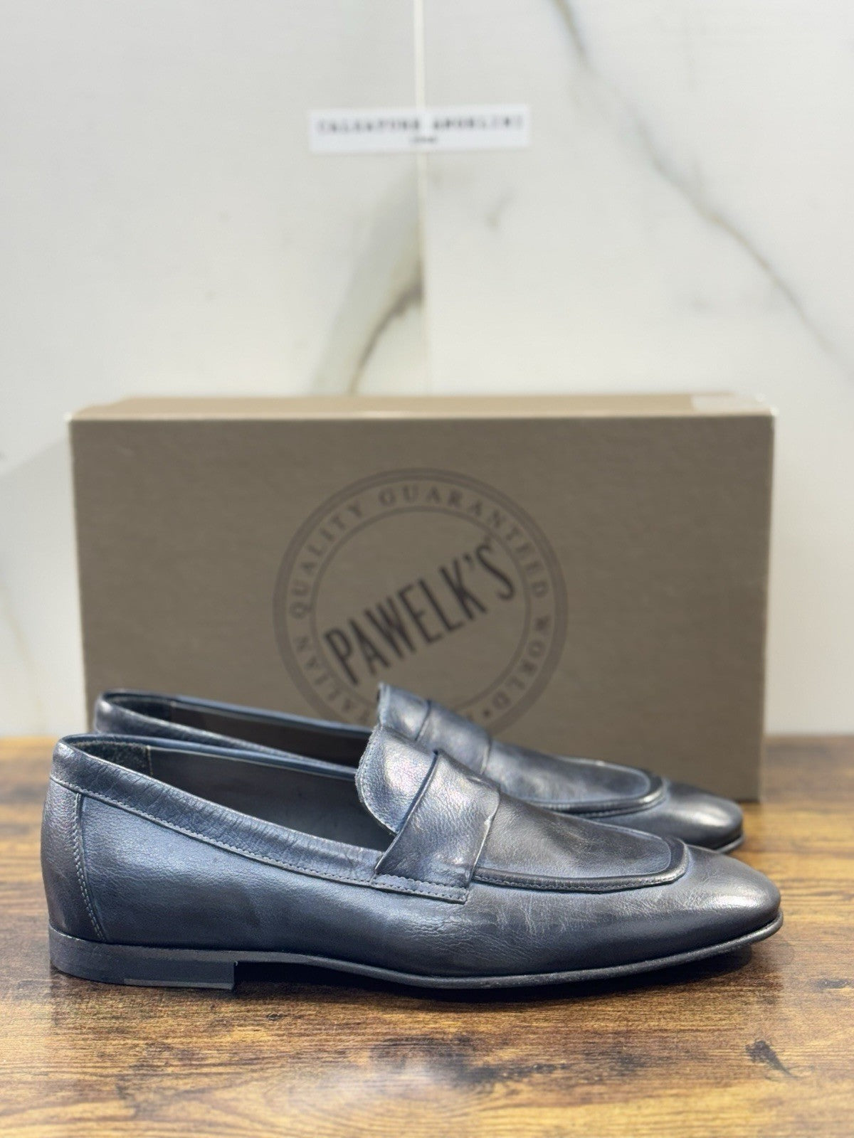 Pawelk’s Mocassino Uomo Pelle Blu Hand Made In Italy Washed 40