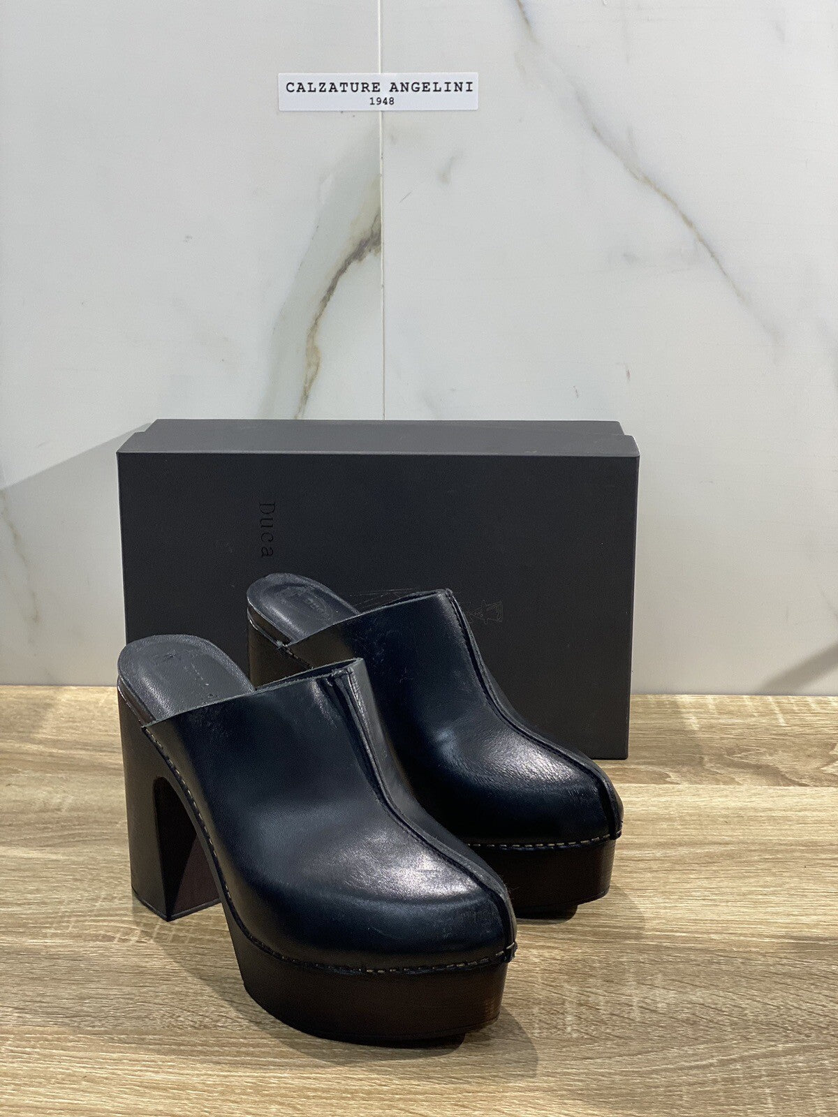 Duca D’ascalona Zoccolo Sadie Donna Fatto A Mano Pelle Nera 39