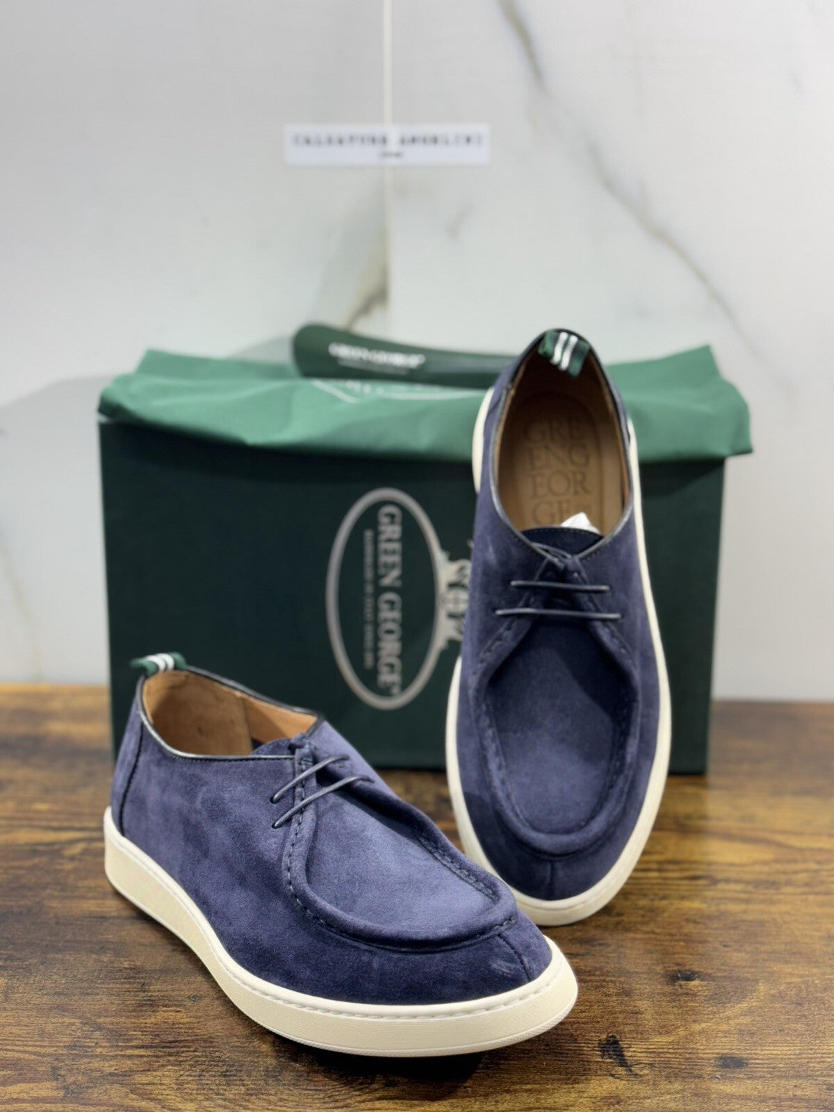 Green George Stringata Paraboot Uomo Suede Blu Luxury Handmade Men 40.5