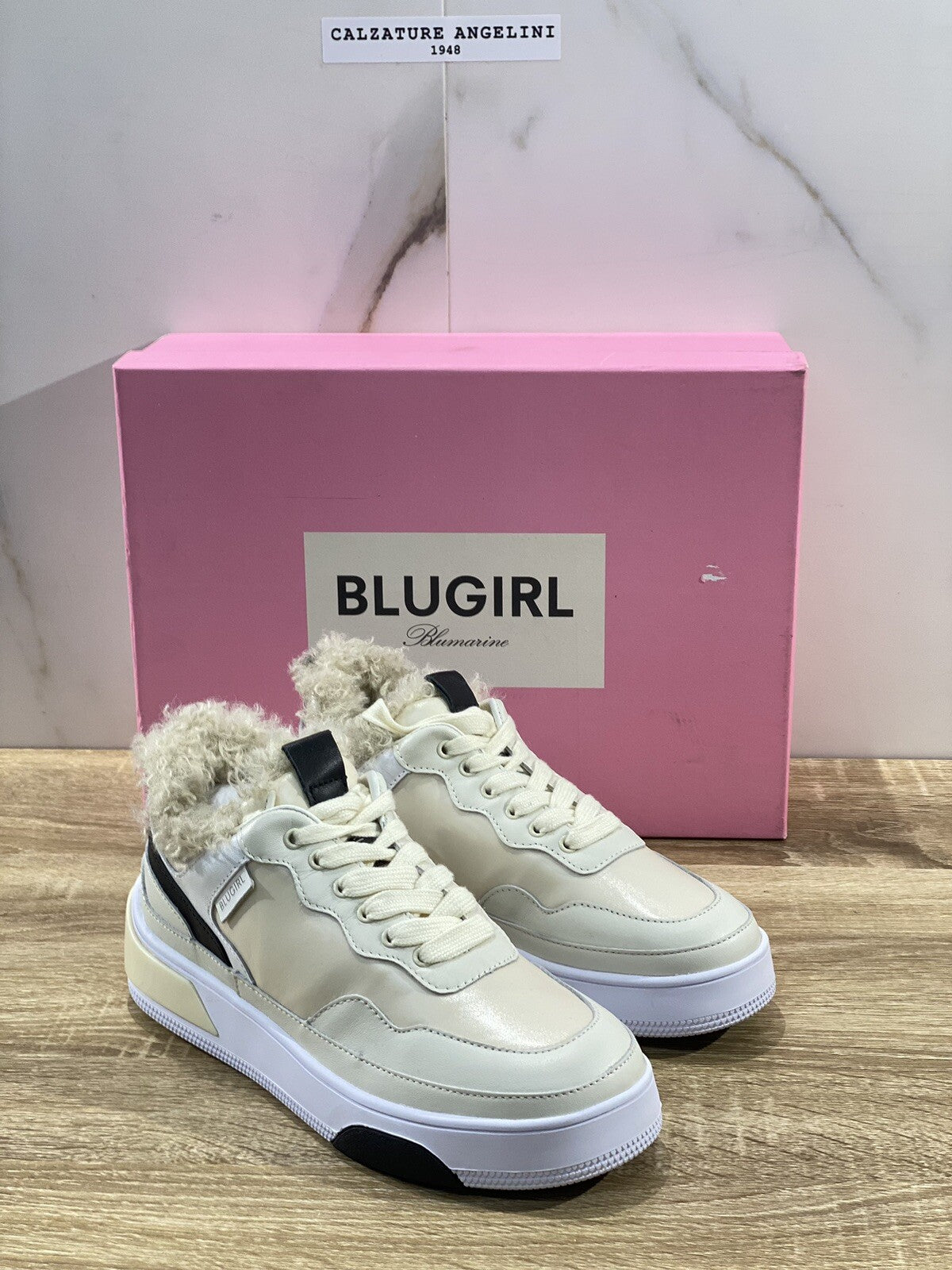 Blugirl Blumarine Donna sneaker Wow Pelle White Fur Inside casual shoes woman 38