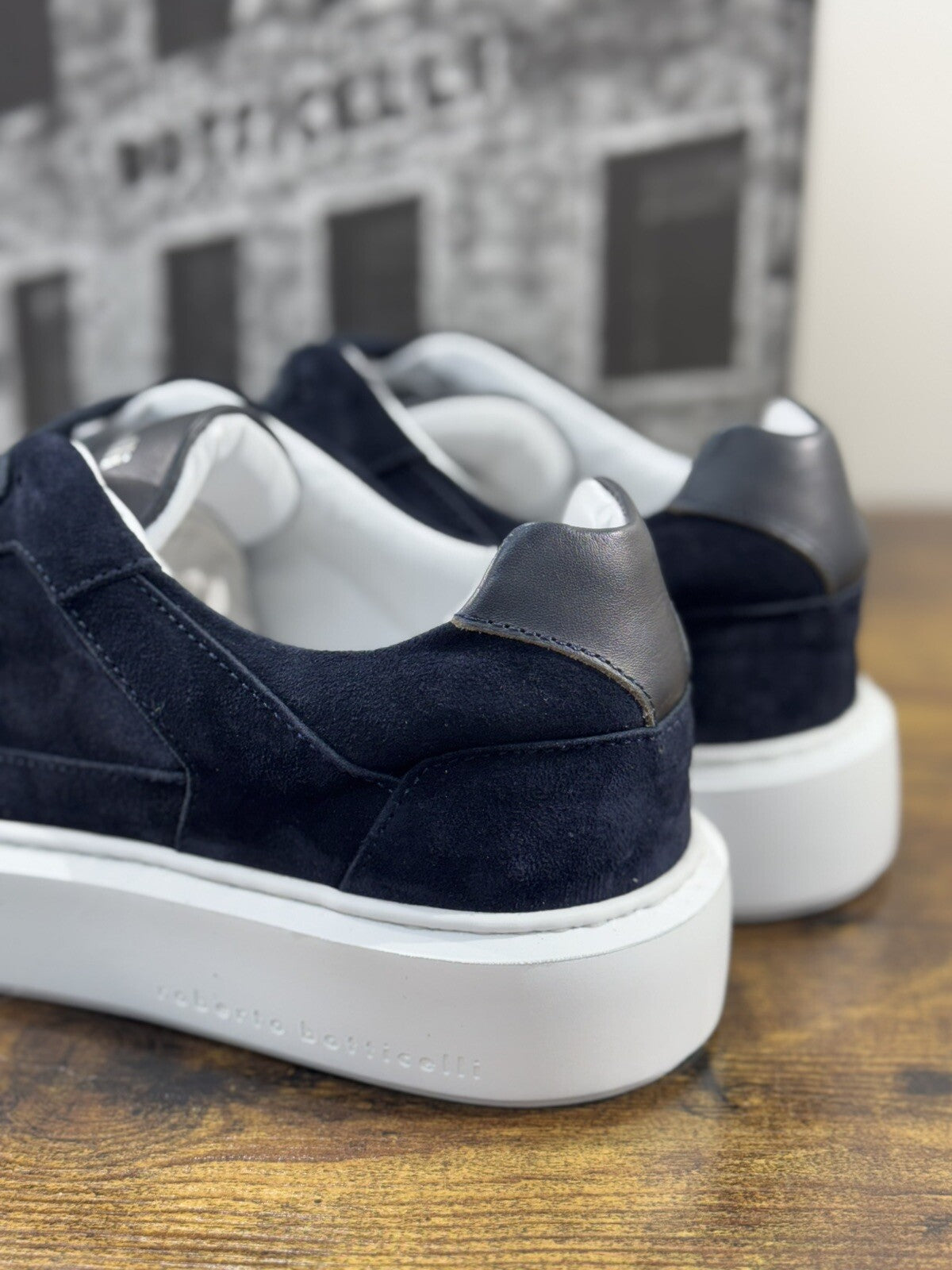 Roberto Botticelli Sneaker Uomo Pelle Blu Icon Fondo Gomma Made In Italy 42