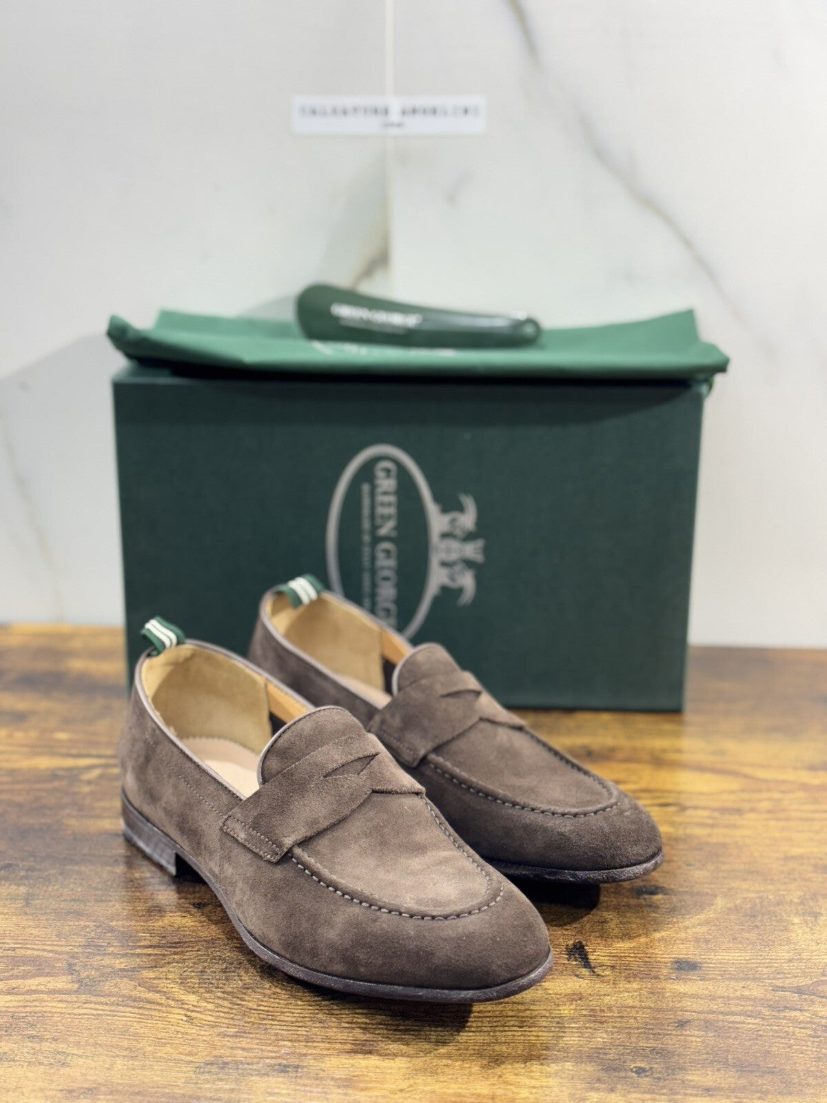 Green George Mocassino Uomo Suede Testa Moro Luxury Handmade Men 42