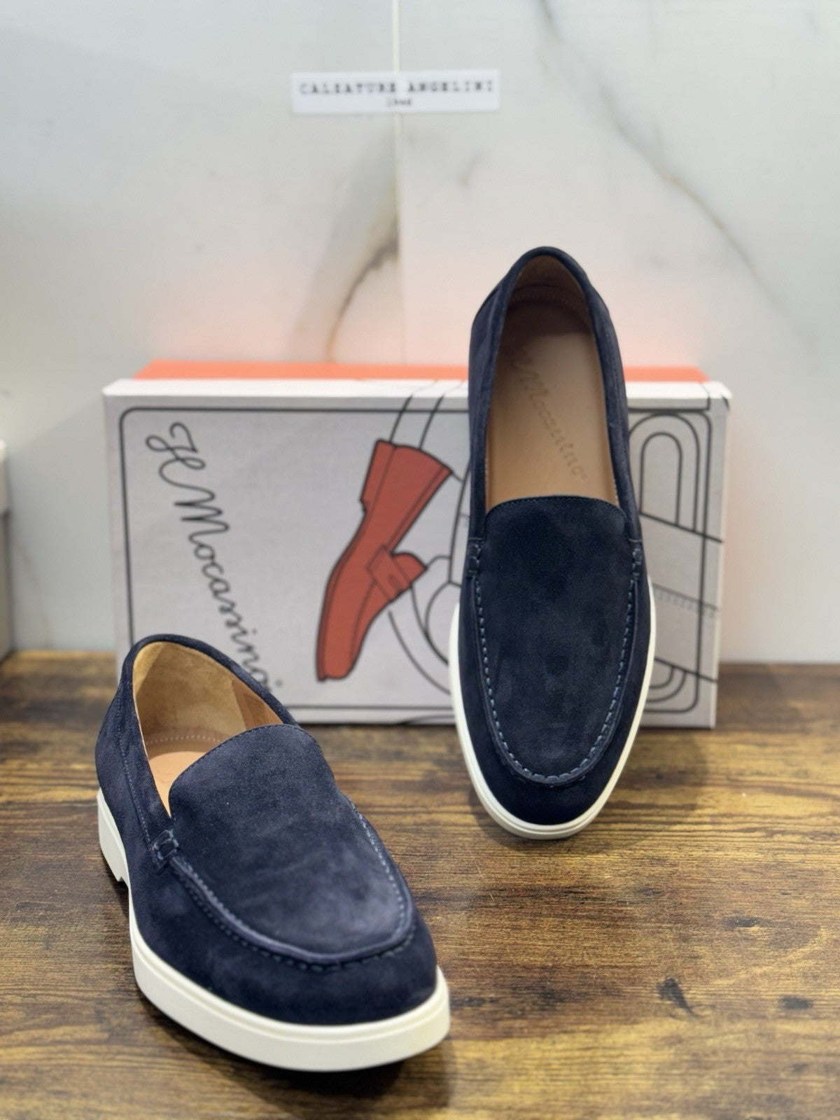 Il Mocassino Summer Walk Pelle Suede Blu Fatto In Italia Uomo 40