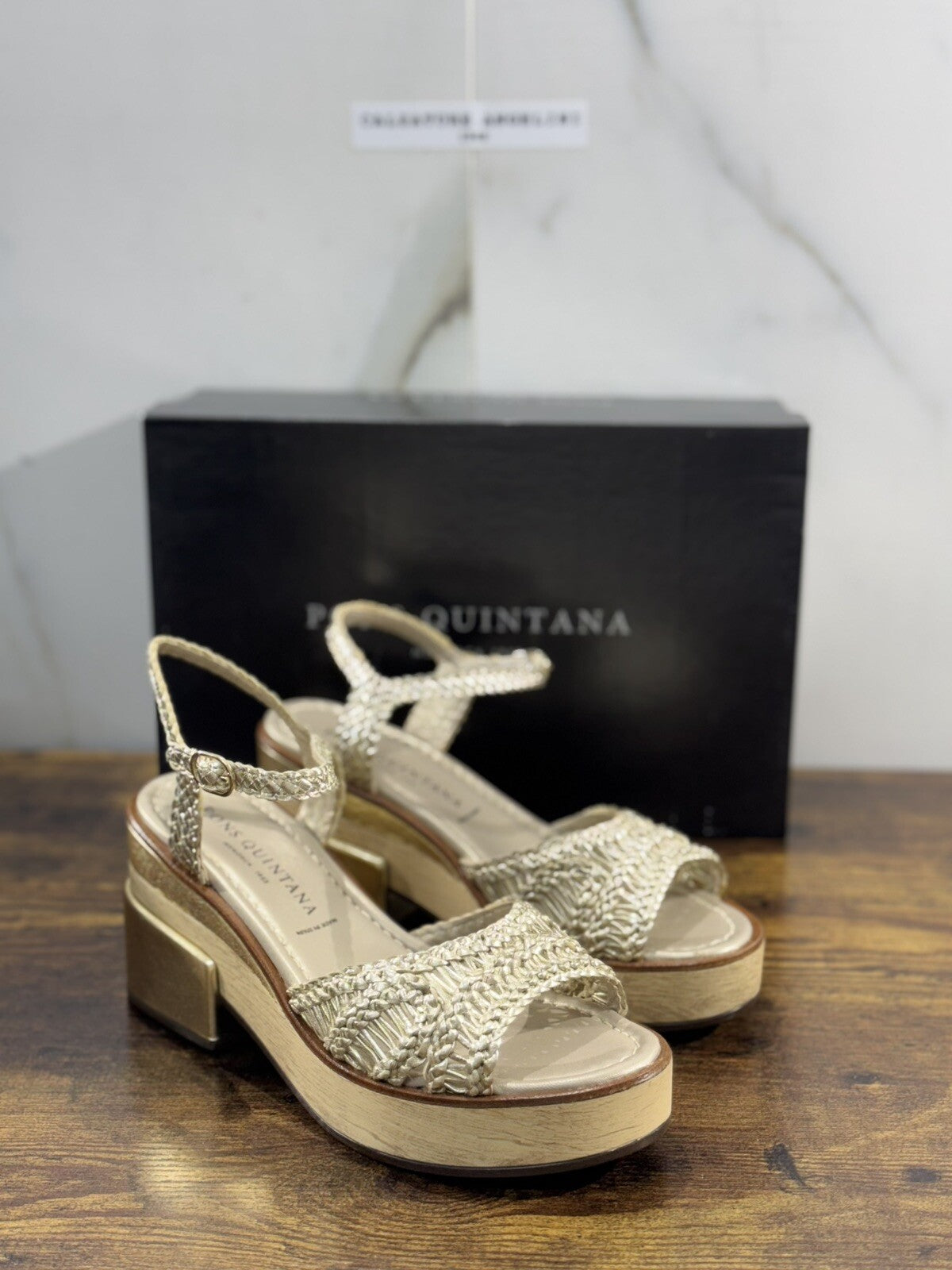 Pons Quintana Sandalo Donna Denis Pelle Oro Handmade Con Tacco 39