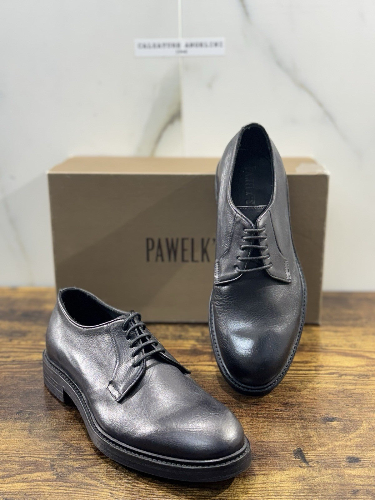 Pawelk’s Derby Uomo Pelle Nero Hand Made Made In Italy Derby 40