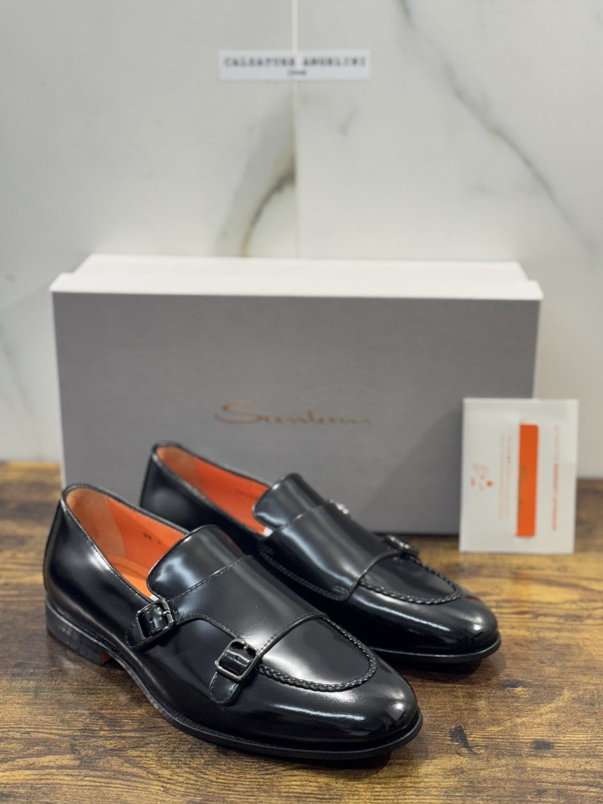 Santoni Doppia Fibbia Pelle Nero Goodyear Luxury Santoni Scarpa Uomo 41