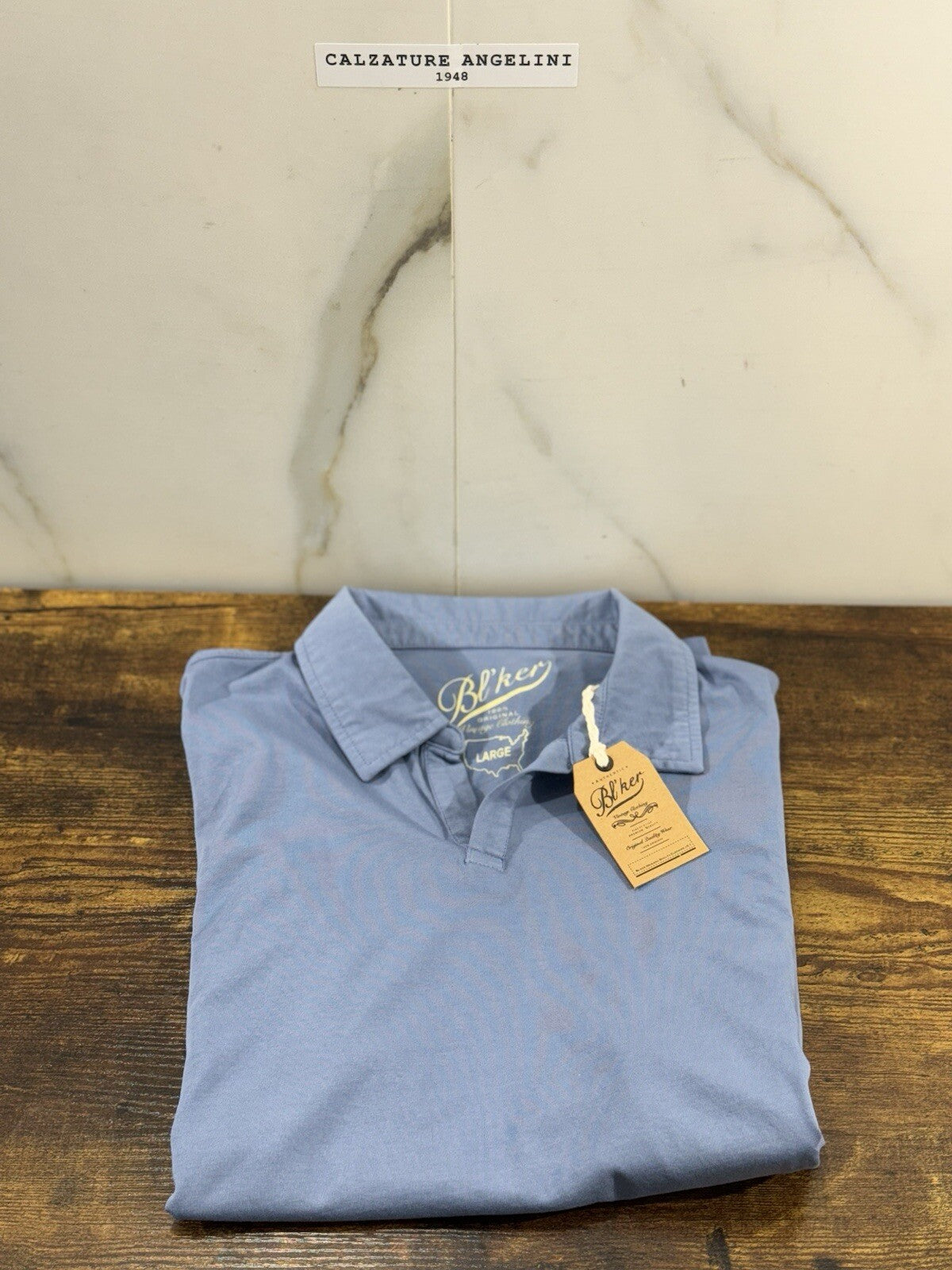 BL’ker T Shirt Uomo Polo No Button Celeste 100% Cotone Vintage Clothing L
