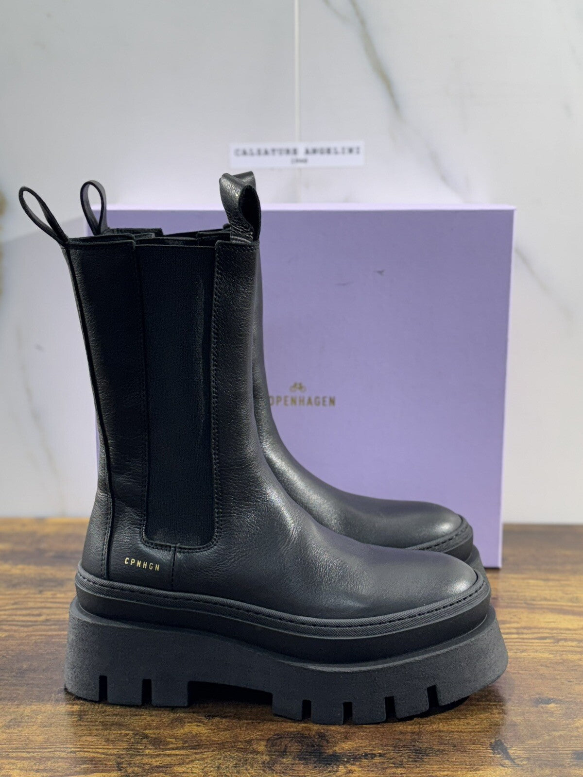 Copenhagen Chelsea Boot Combat Donna Pelle Waxed Nero Casual Boot 39