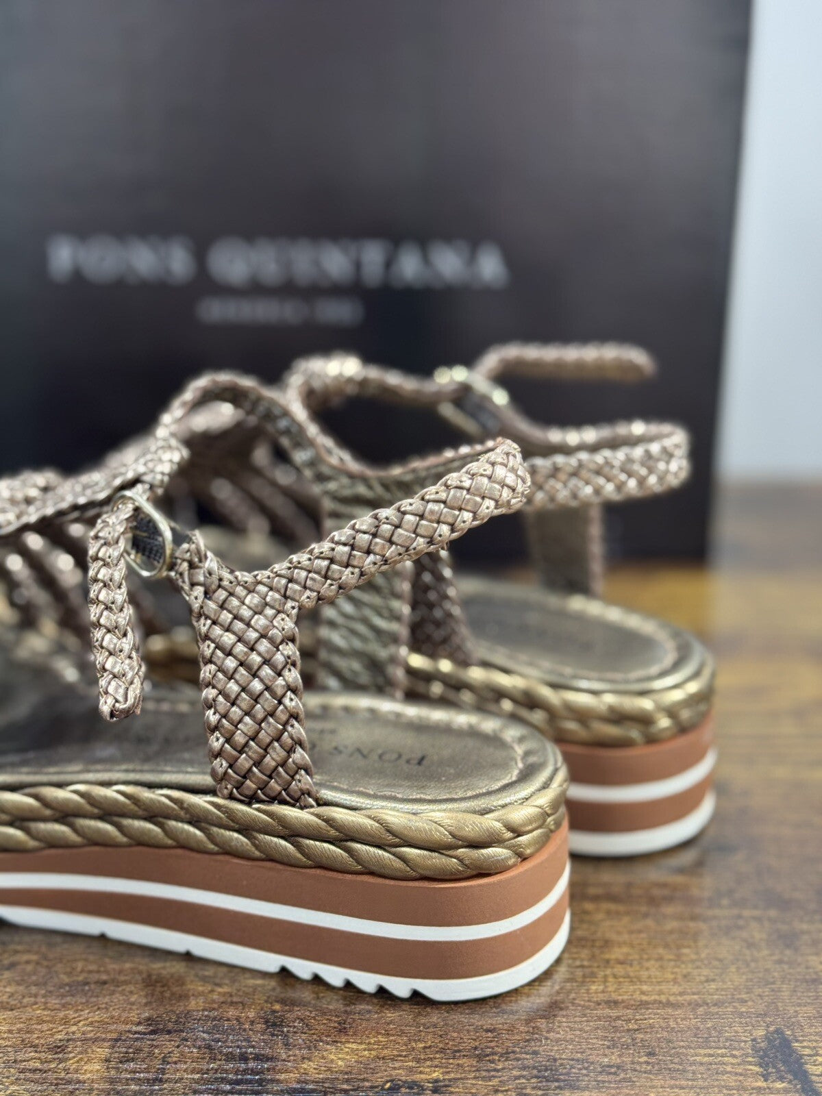Pons Quintana Sandalo Donna Milan Pelle Bronzo Handmade Zeppa 35