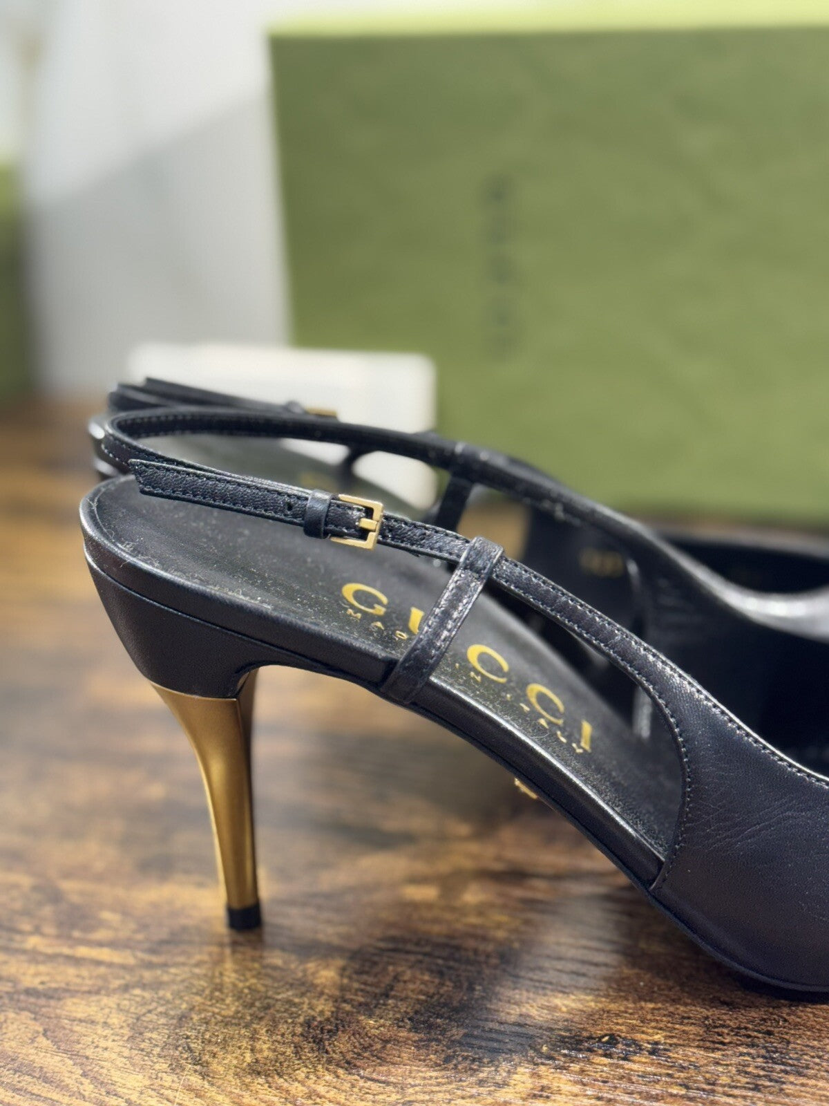 Gucci Pumps Slingback Donna Pelle Nera Luxury Woman Gucci Shoes Con Tacco 36