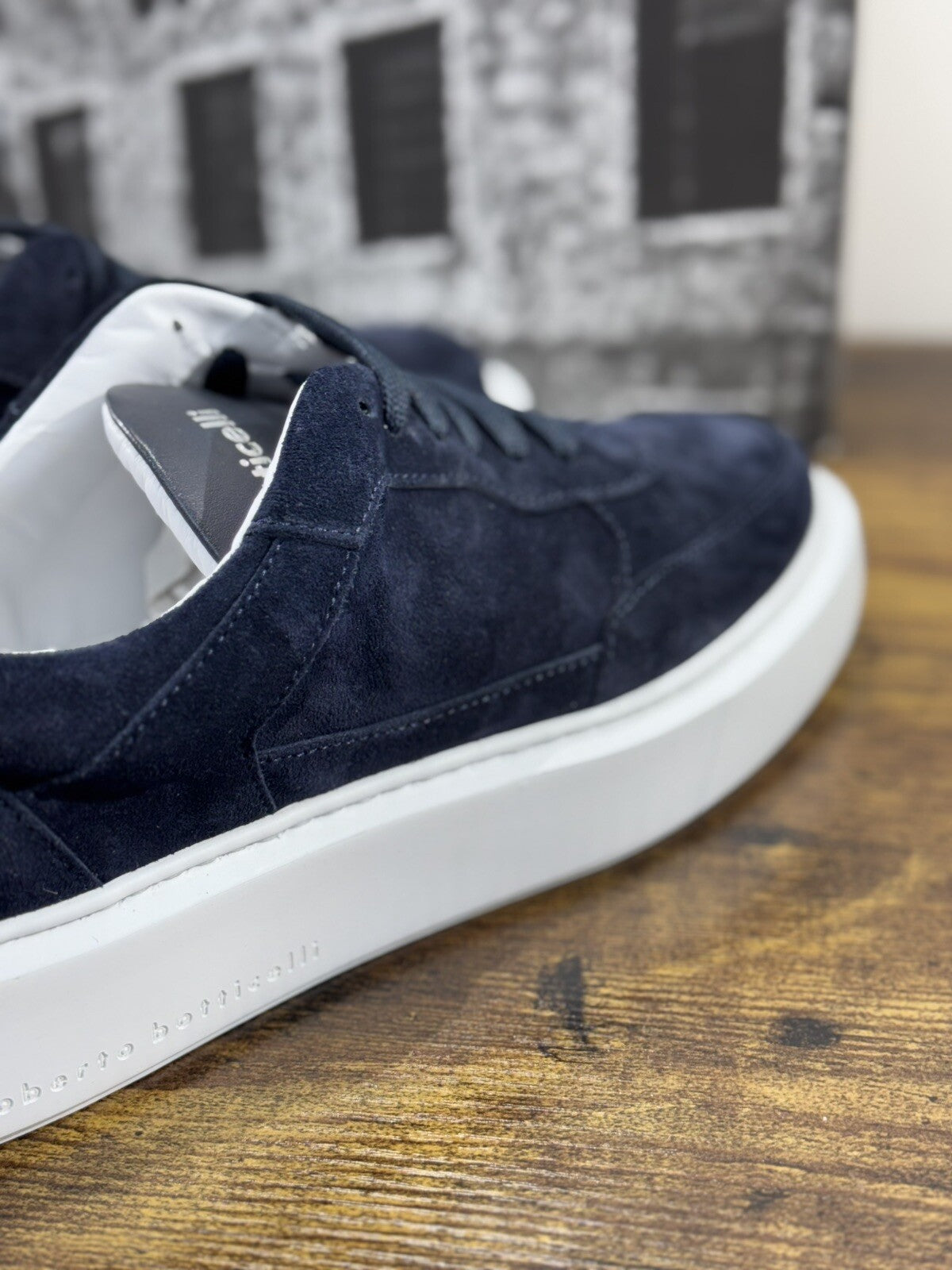 Roberto Botticelli Sneaker Uomo Pelle Blu Icon Fondo Gomma Made In Italy 42