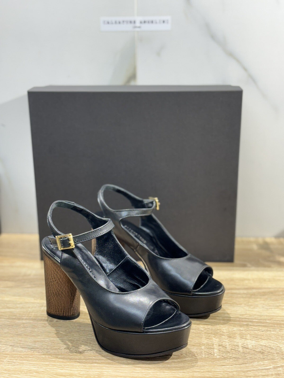 Duca D’ascalona Sandalo Lucille Pelle Nera Donna Fatto A Mano 36