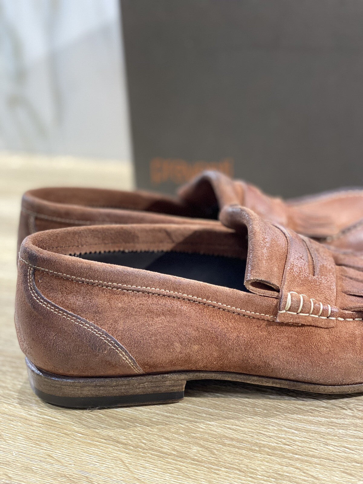 Preventi Scarpa Uomo Mocassino Suede Ruggine Luxury Handmade Men Shoe 40