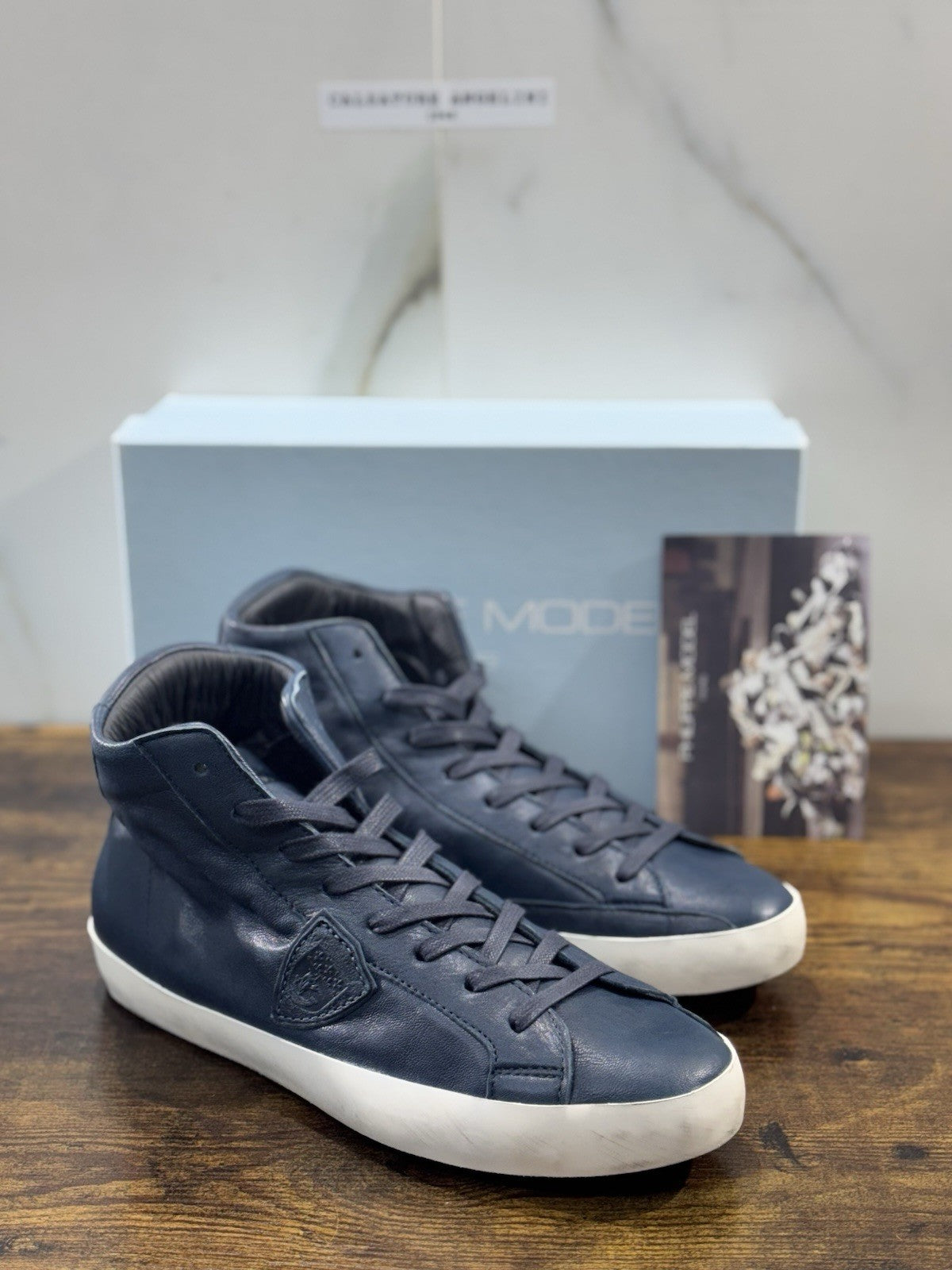 Philippe Model Sneaker Uomo Classic Hi Top Pelle Blu 40
