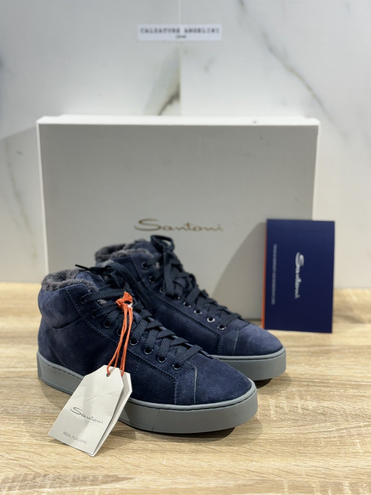 Santoni Sneaker Uomo Suede Blu Luxury Men Shoes Casual 39.5