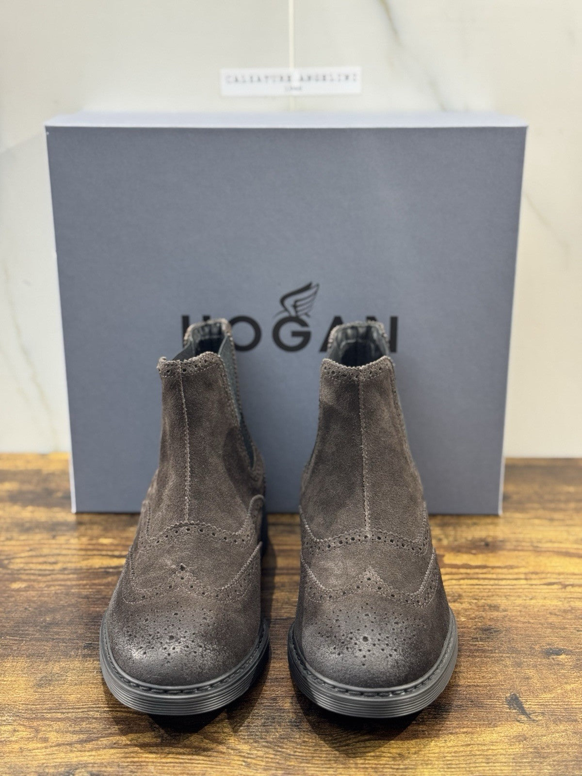 HOGAN scarpe Stivaletto Chelsea H576 in Pelle Marrone con impunture Uomo 41