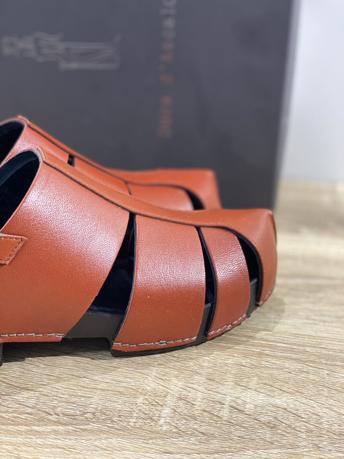 Duca D’ascalona Zoccolo Nettie Donna Fatto A Mano Vero Legno Pelle Ruggine 39