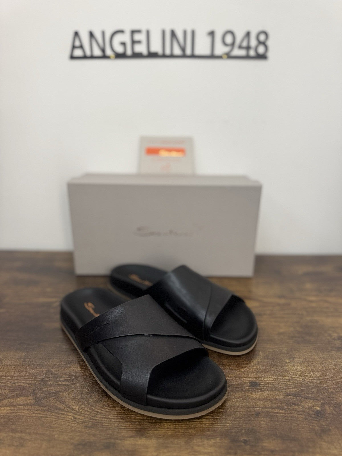 Santoni Sandalo Pelle Nera Luxury Santoni Sandal Uomo 43