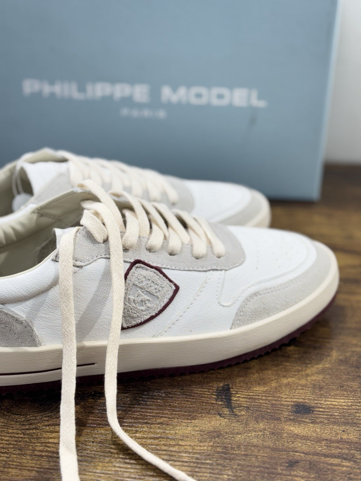 Philippe Model Nice Low Men Sneaker Uomo Pelle E Suede Bianca Bordo’ 40