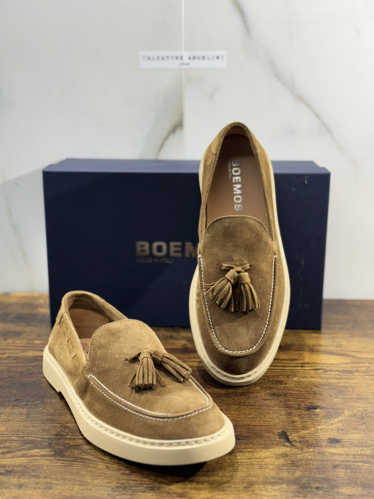 Boemos Mocassino Uomo Fondo Gomma Extra Light Suede Sigaro Made In Italy 42