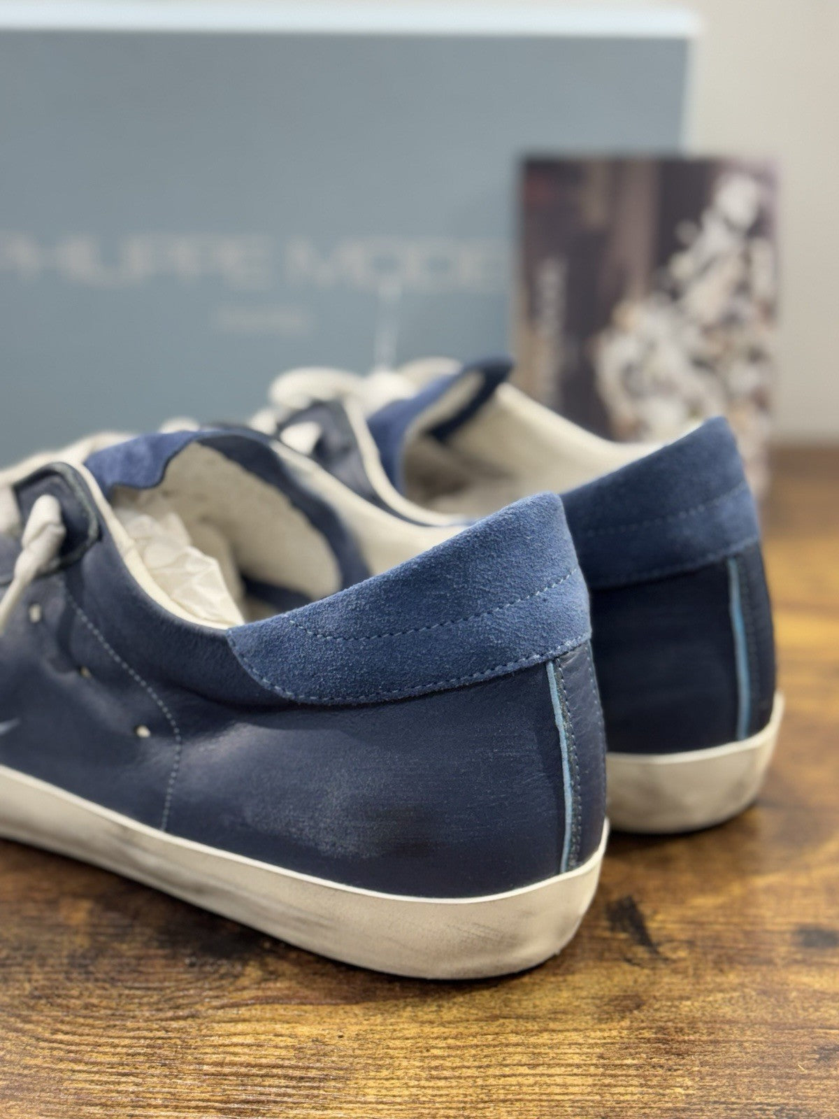Philippe Model Sneaker Uomo Classic Low Pelle E Suede Blu 45