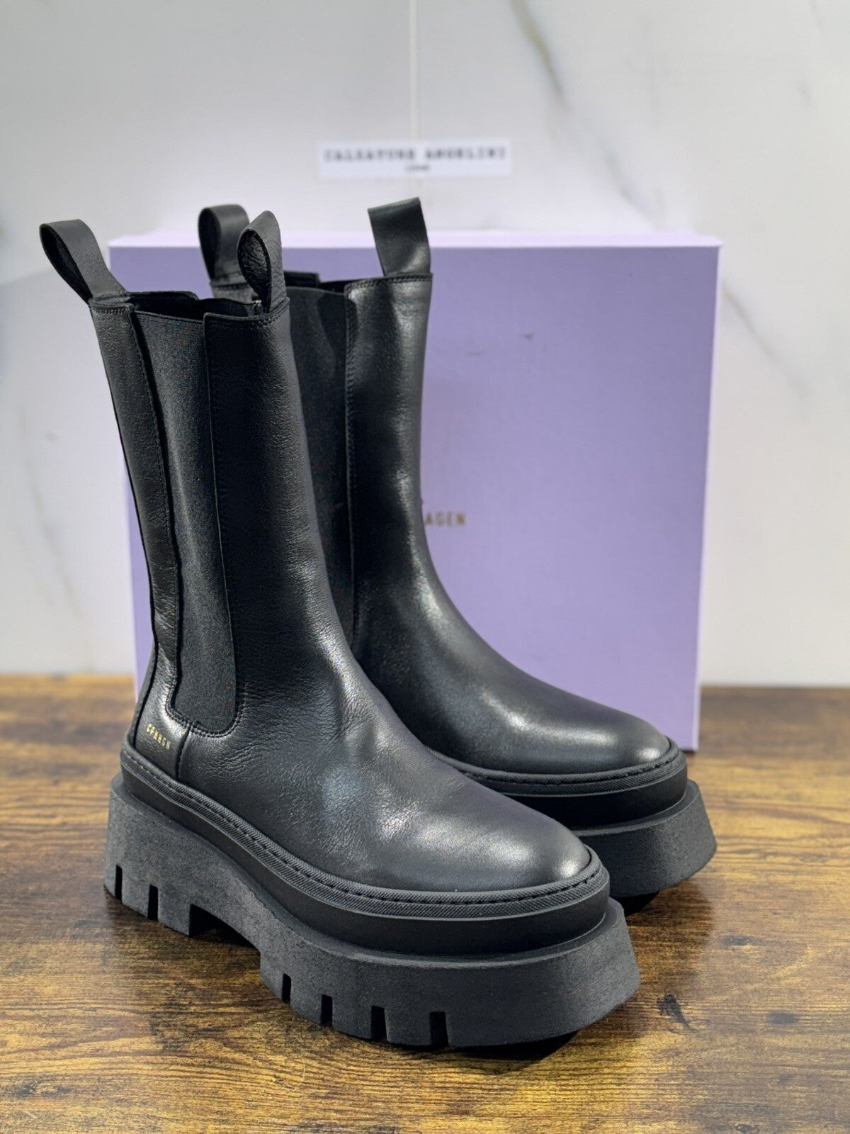 Copenhagen Chelsea Boot Combat Donna Pelle Waxed Nero Casual Boot 39