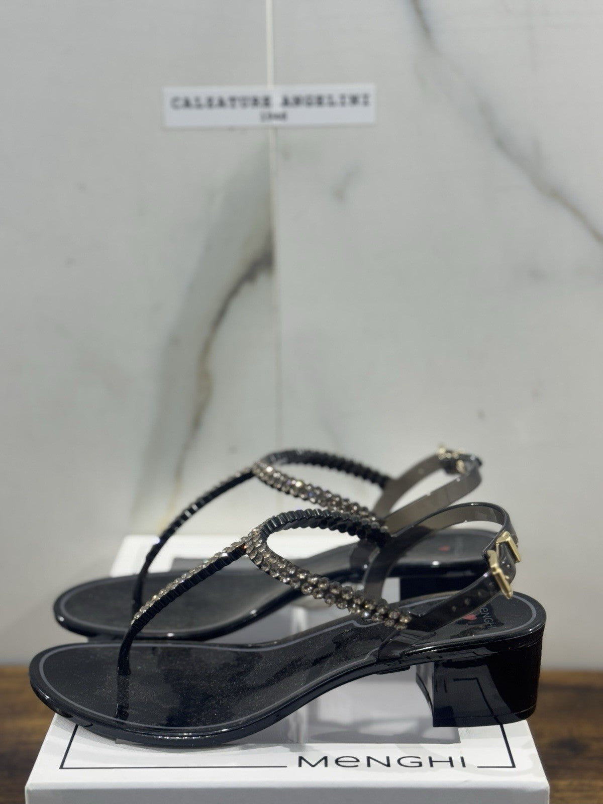 Menghi Sandalo Real Swarovski Nero Donna 37
