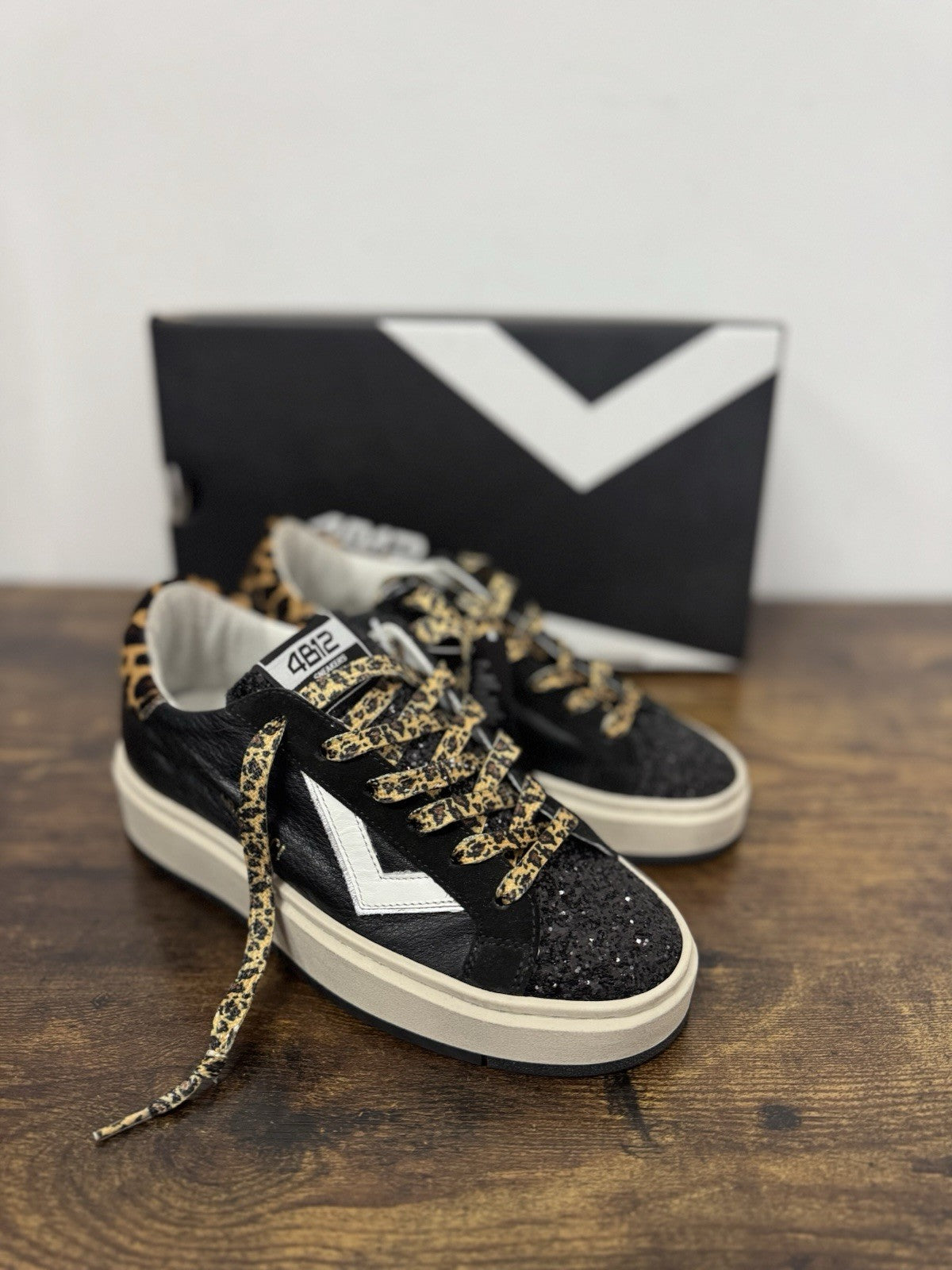 4B12 Sneaker Evo Pelle Nera Leopard Casual Scarpa Donna 35