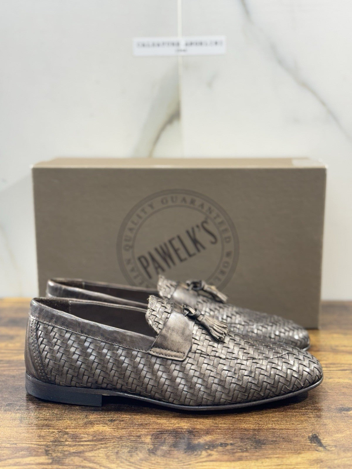 Pawelk’s Mocassino Uomo Pelle Birch Hand Made In Italy Intrecciato 44