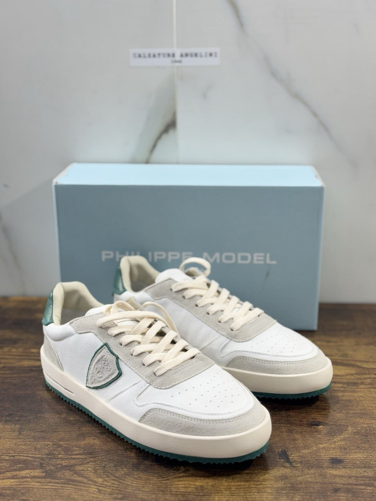 Philippe Model Nice Low Men Sneaker Uomo Pelle E Suede Bianca Verde 42